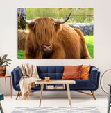 68411138-MGV-CV-36X24-Farmhouse Wall Art – Highland Cow Canvas Print, Rustic Country Cattle Photography Decor for Bedroom, Living Room, Office, Ranch,