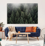 84059409-MGV-CV-36X24-Forest Wall Art – Misty Evergreen Trees Canvas Print, Tranquil Nature Photography Decor for Bedroom, Living Room, Office, Cabin or