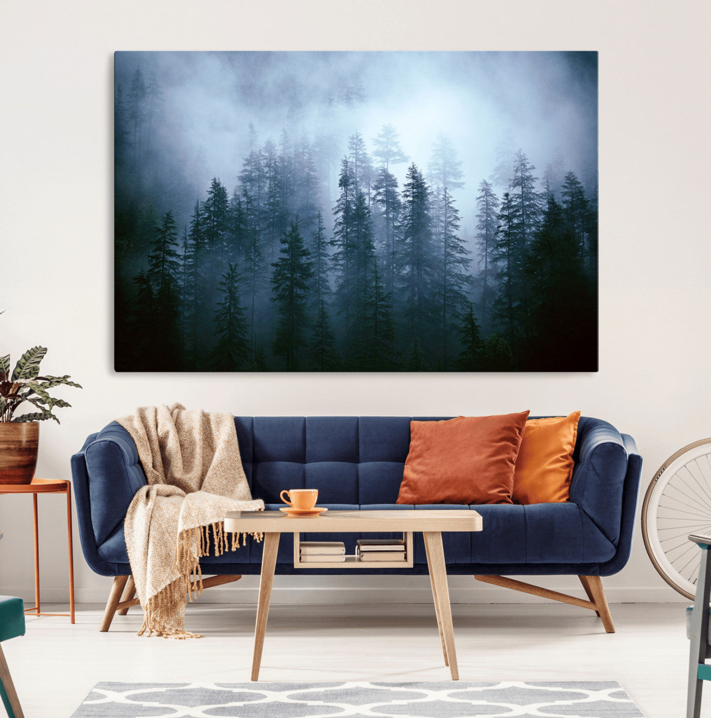 93439624-MGV-CV-36X24-Forest Wall Art – Misty Pine Trees Canvas Print, Moody Nature Photography Decor for Bedroom, Living Room, Office, Cabin, Lodge or