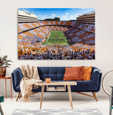 64238859-MGV-CV-36X24-Neyland Stadium Wall Art – Panoramic Tennessee Volunteers Power T Checkerboard Crowd Canvas Print, Day Game Football Band Sports
