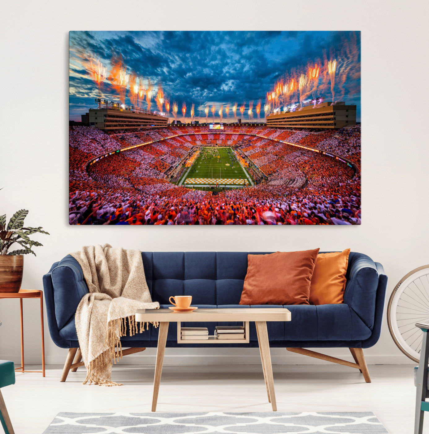 94266219-MGV-CV-36X24-Neyland Stadium Wall Art – Panoramic Tennessee Volunteers Checkerboard Crowd Fireworks Canvas Print, Football Game Day Sports