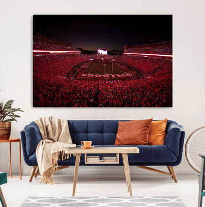 38331045-MGV-CV-36X24-Sanford Stadium Wall Art – Panoramic Georgia Bulldogs Red Light Game Football Canvas Print, Night Crowd Sports Decor for Office,