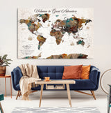 67029173-MGV-CV-36X24-Personalized World Map Wall Art – Colorful Vintage Adventure Travel Map with Custom Couple Names, Rustic Wall Decor for Home,