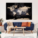 51488142-MGV-CV-36X24-Personalized World Map Wall Art – Dark Rustic Adventure Travel Map with Custom Names, Vintage Wall Decor for Couples, Families or