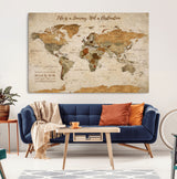 75179116-MGV-CV-36X24-Personalized World Map Wall Art – Rustic Vintage Travel Map with Custom Names, Inspirational Adventure Décor for Couples, Families