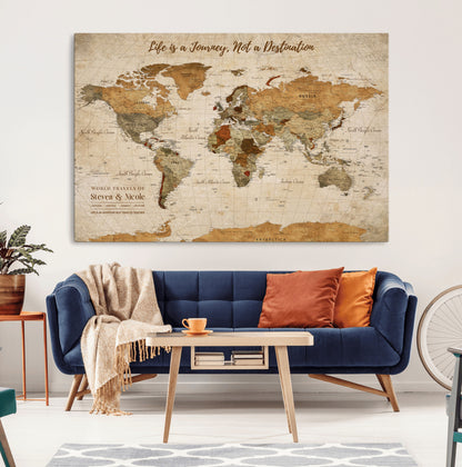 75179116-MGV-CV-36X24-Personalized World Map Wall Art – Rustic Vintage Travel Map with Custom Names, Inspirational Adventure Décor for Couples, Families
