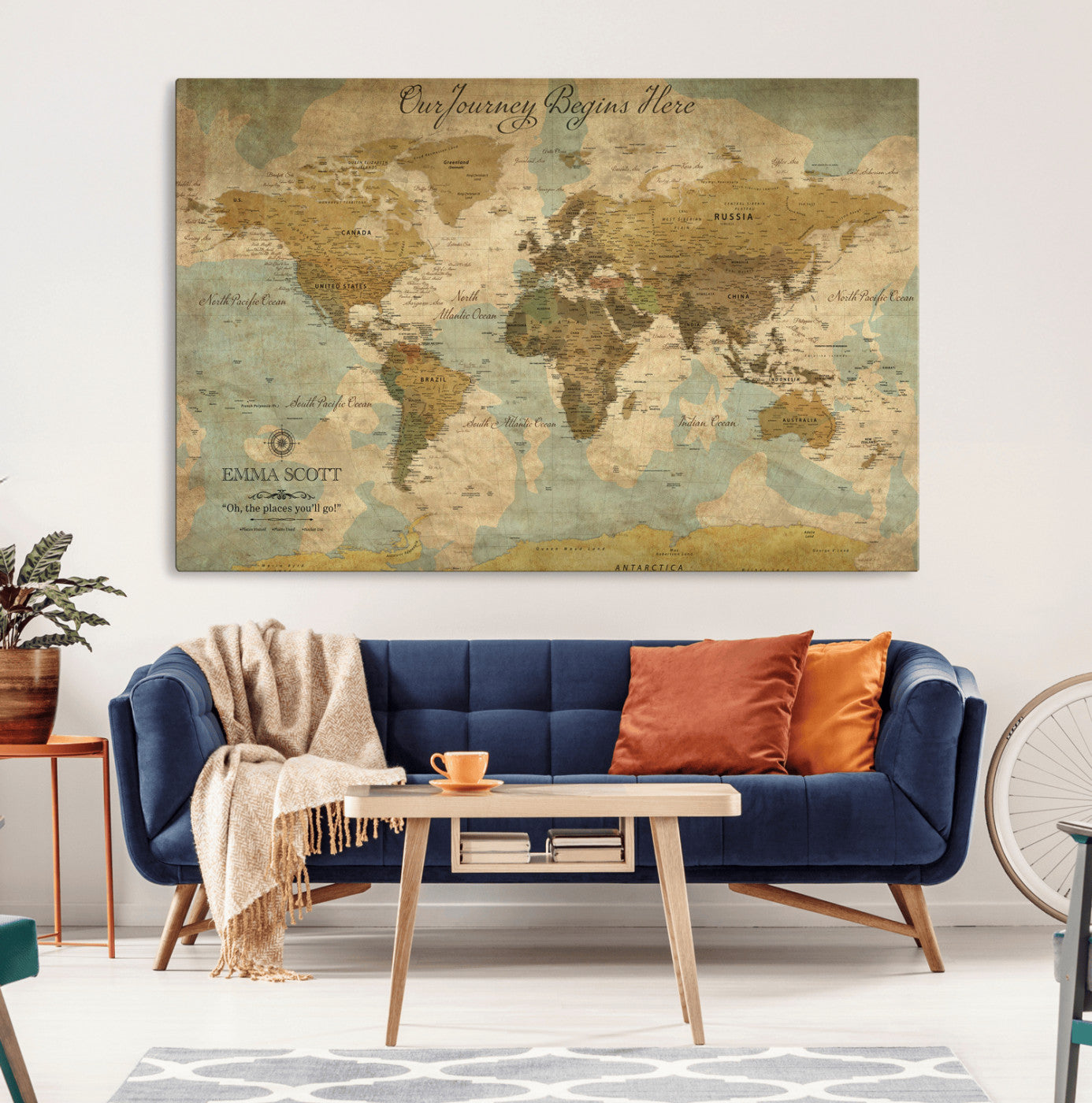 54795344-MGV-CV-36X24-Personalized World Map Wall Art – Vintage Adventure Travel Map with Custom Names, Rustic Wall Décor for Couples, Families