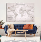 11706567-MGV-CV-36X24-Personalized World Map Wall Art – Minimalist Beige Adventure Travel Map with Custom Names, Elegant Push Pin Canvas for Couples,
