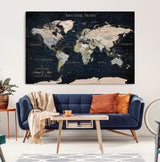 15547583-MGV-CV-36X24-Personalized World Map Wall Art – Rustic Navy Adventure Awaits Travel Map with Custom Couple Names, Vintage Wall Decor for Home or