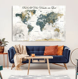 16233493-MGV-CV-36X24-Personalized World Map Wall Art – Rustic Blue Green Wanderlust Travel Map with Custom Couple Names, Vintage Wall Decor for Home