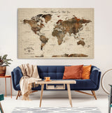 48225643-MGV-CV-36X24-Personalized World Map Wall Art – Rustic Vintage Adventure Travel Map with Custom Couple Names, Romantic Wall Decor for Home or