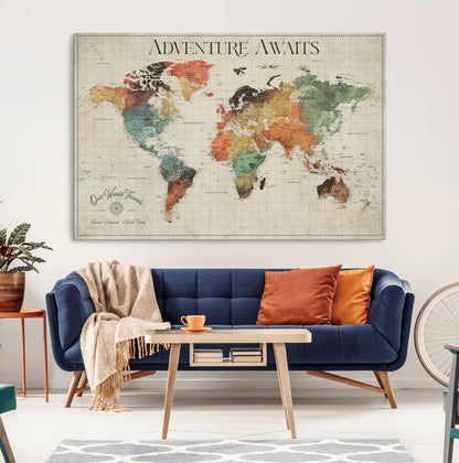 24737989-MGV-CV-36X24-Personalized World Map Wall Art – Colorful Vintage Adventure Travel Map with Custom Names, Unique Wall Decor for Couples,