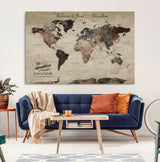 78610079-MGV-CV-36X24-Personalized World Map Wall Art – Vintage Rustic Travel Map with Custom Family Name, Adventure Wall Decor for Home, Family Gift or