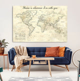 35009043-MGV-CV-36X24-Personalized World Map Wall Art – Vintage Beige Travel Map with Custom Names and Date, Romantic Anniversary Gift for Couples Home