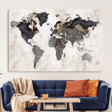 MGV-CV-36X24 - World Map Wall Art Canvas Print, Framed Rustic Map Art Picture Print, Antique Map Perfect Rustic Explorer Decor Artwork