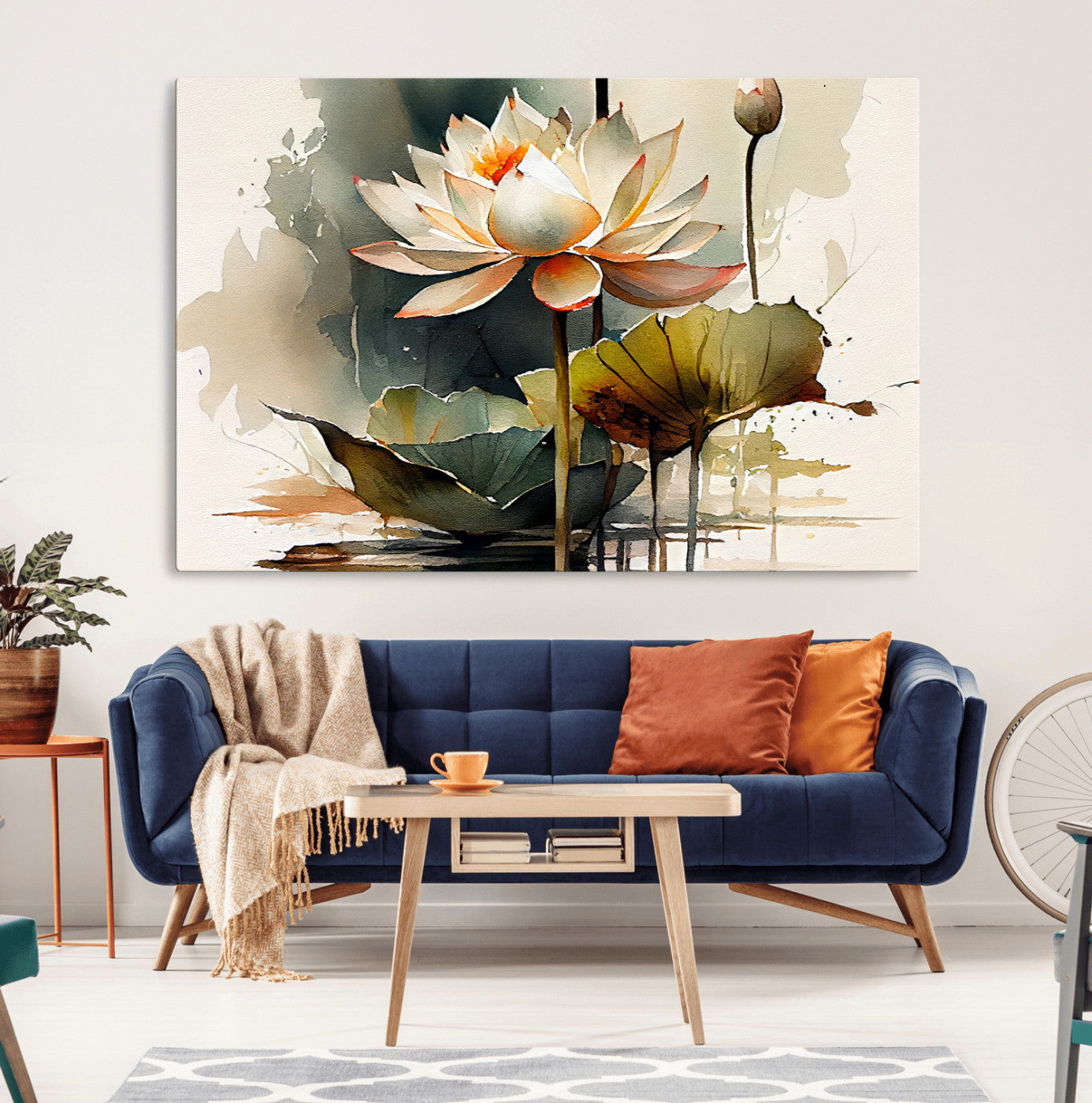 46359-MGV-CV-36X24-Lotus Blossom Wall Art Canvas Print, Framed Water Lily Art Picture Print, Zen Flower Perfect Zen Botanical Decor Artwork