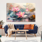18414-MGV-CV-36X24-Pink Lotus Wall Art Canvas Print, Framed Water Lily Art Picture Print, Dreamy Floral Perfect Dreamy Botanical Decor Artwork