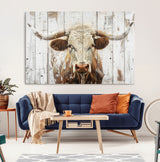 10840-MGV-CV-36X24-Texas Longhorn Wall Art Canvas Print, Framed Rustic Bull Art Picture Print, Western Cattle Perfect Rustic Western Decor Artwork
