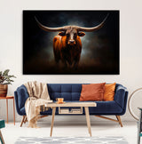 12484-MGV-CV-36X24-Texas Longhorn Wall Art Canvas Print, Framed Western Bull Art Picture Print, Moody Cattle Perfect Moody Western Decor Artwork