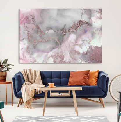 16416-MGV-CV-36X24-Blush Marble Wall Art Canvas Print, Framed Rose Gold Art Picture Print, Pink Cloudy Perfect Modern Glam Decor Artwork