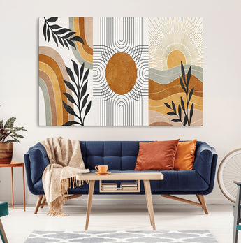 32359-MGV-CV-36X24-Modern Sun Wall Art Canvas Print, Framed Retro Horizon Art Picture Print, Sunburst Design Perfect Mid Century Boho Decor Artwork