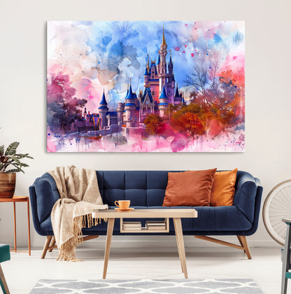 15129-MGV-CV-36X24-Disney Castle Wall Art Canvas Print, Framed Cinderella Palace Art Picture Print, Fantasy Kingdom Perfect Whimsical Fairytale Decor