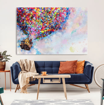 18792-MGV-CV-36X24-Up Movie House Wall Art Canvas Print, Framed Carls Journey Art Picture Print, Up Inspired Perfect Animated Whimsical Decor Artwork