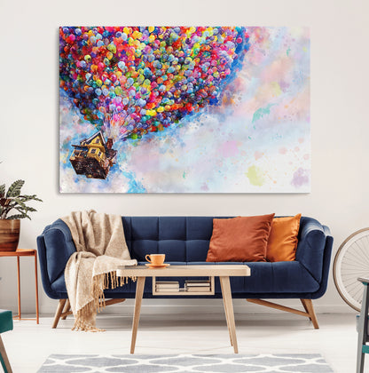 18792-MGV-CV-36X24-Up Movie House Wall Art Canvas Print, Framed Carls Journey Art Picture Print, Up Inspired Perfect Animated Whimsical Decor Artwork