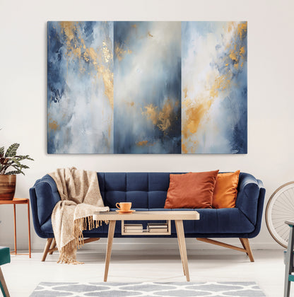 41836-MGV-CV-36X24-Abstract Gold Wall Art Canvas Print, Framed Blue Layers Art Picture Print, Elegant Cloud Perfect Elegant Minimalist Decor Artwork