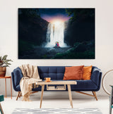 56359-MGV-CV-36X24-Lilo Stitch Wall Art Canvas Print, Framed Stitch Angel Art Picture Print, Cartoon Waterfall Perfect Tropical Fantasy Decor Artwork