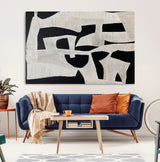 33714-MGV-CV-36X24-Monochrome Design Wall Art Canvas Print, Framed Modern Linework Art Picture Print, Textured Shapes Perfect Monochrome Modern Decor