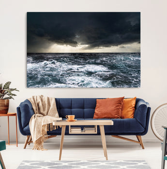 51359-MGV-CV-36X24-Stormy Ocean Wall Art Canvas Print, Framed Moody Seascape Art Picture Print, Ocean Storm Perfect Dramatic Coastal Decor Artwork