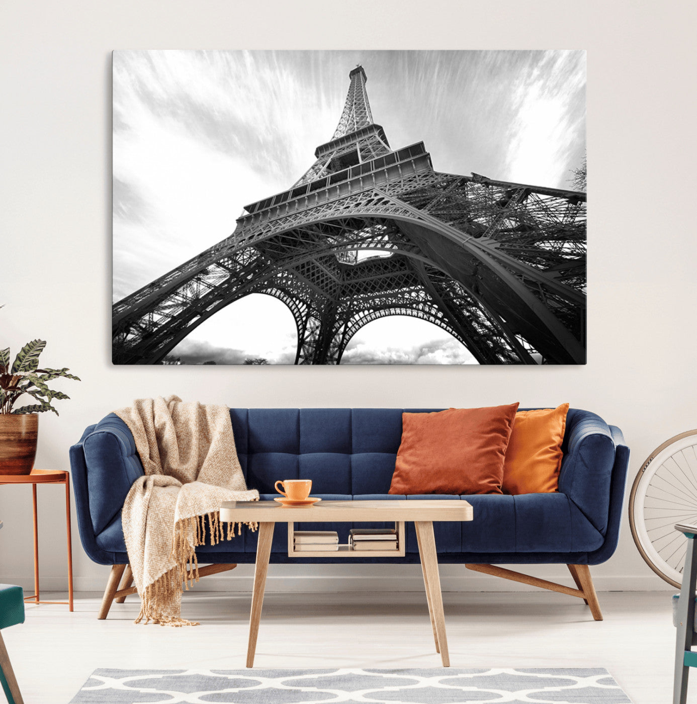 40006-MGV-CV-36X24-Eiffel Tower Wall Art – Black and White Architectural Photo Print, Paris Inspired Decor for Bedroom, Office, Studio or Modern
