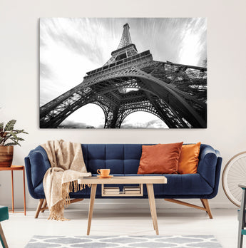 40006-MGV-CV-36X24-Eiffel Tower Wall Art – Black and White Architectural Photo Print, Paris Inspired Decor for Bedroom, Office, Studio or Modern