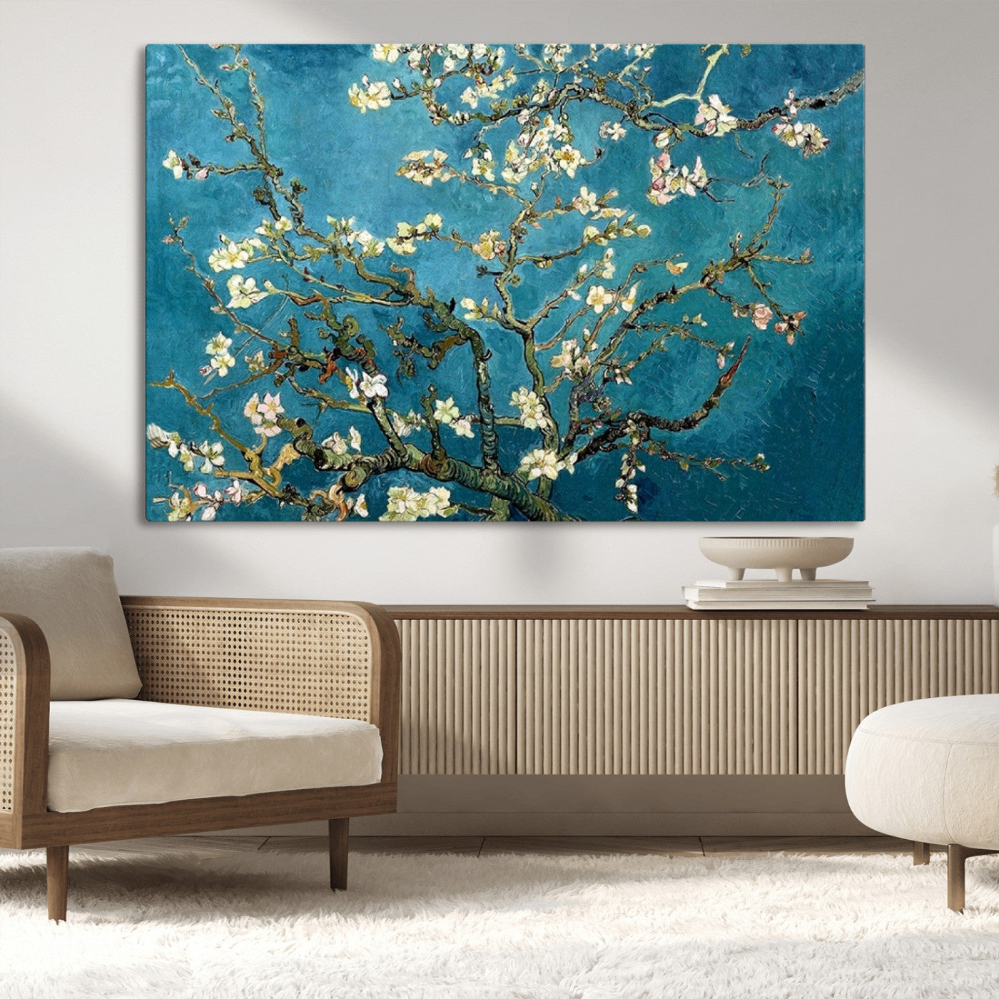 91714-MGV-CV-36X24-Almond Blossoms Wall Art – Handcrafted Van Gogh Inspired Floral Canvas Print, Beautiful Nature Decor for Living Room, Bedroom, or
