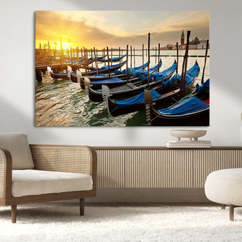 25872-MGV-CV-36X24-Venetian Gondola Dock Wall Art – Serene Sunset Canal Canvas Print, Tranquil Water Travel Decor for Office, Living Room, or Man