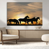 16620-MGV-CV-36X24-Sunset Stallions Wall Art – Silhouetted Horses Running Canvas Print, Nature’s Rhythm, Perfect for Living Room, Office, or Man Cave