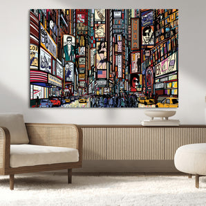 52228-MGV-CV-36X24-New York City Wall Art – Colorful Urban Street Scene Canvas Print, Modern Cityscape Decor for Living Room, Office, or Apartment