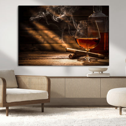 92305-MGV-CV-36X24-Whiskey & Cigar Wall Art – Moody Whiskey and Cigar Canvas Print, Sophisticated Bar or Home Lounge Decor for Office, Man Cave or