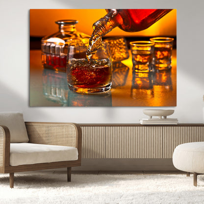 18250-MGV-CV-36X24-Whiskey Pour Wall Art – Captivating Whiskey Splash Canvas Print, Elegant Bar or Home Lounge Decor for Office, Man Cave or Living