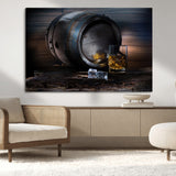 78049-MGV-CV-36X24-Whiskey Barrel Wall Art – Rustic Whiskey Barrel and Glass with Ice Canvas Print, Classic Bar or Lounge Decor for Home, Office, or