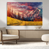 83947-MGV-CV-36X24-Sunset Mountain Landscape Wall Art – Panoramic Alpine Meadow and Snow Capped Peaks Canvas Print, Nature Scenic Decor for Home,