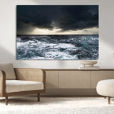 42607-MGV-CV-36X24-Stormy Ocean Wall Art – Dramatic Sea and Sky Canvas Print with Sun Rays, Moody Nature Decor for Living Room, Office, Bedroom or