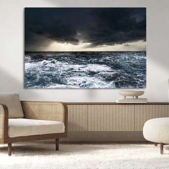 42607-MGV-CV-36X24-Stormy Ocean Wall Art – Dramatic Sea and Sky Canvas Print with Sun Rays, Moody Nature Decor for Living Room, Office, Bedroom or