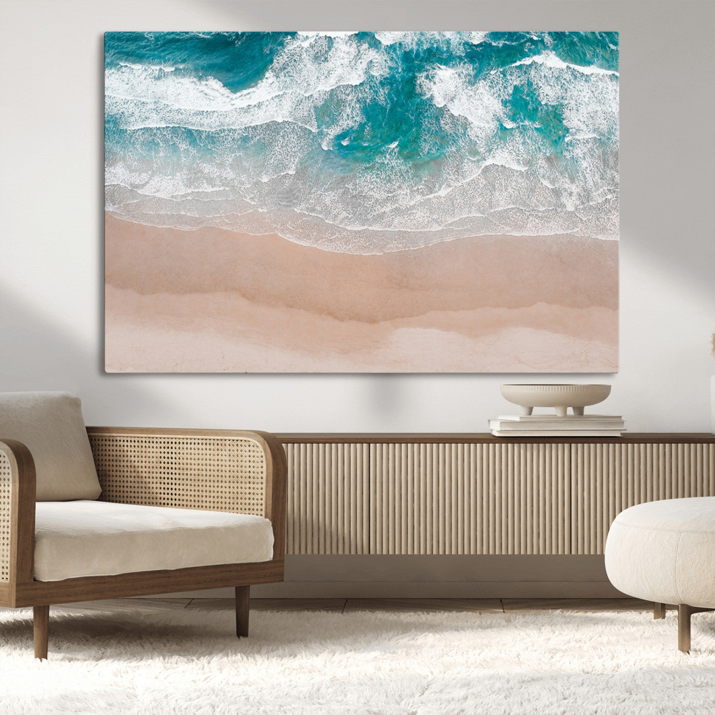 39236-MGV-CV-36X24-Ocean Beach Wall Art – Aerial View of Waves and Sand Canvas Print, Coastal Home Decor for Living Room, Bedroom, Office or Beach