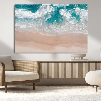 39236-MGV-CV-36X24-Ocean Beach Wall Art – Aerial View of Waves and Sand Canvas Print, Coastal Home Decor for Living Room, Bedroom, Office or Beach