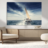 75430-MGV-CV-36X24-Sailing Boat Wall Art – Dynamic Ocean Yacht Canvas Print, Nautical Decor for Living Room, Office, Beach House or Cabin