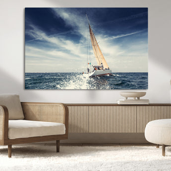 75430-MGV-CV-36X24-Sailing Boat Wall Art – Dynamic Ocean Yacht Canvas Print, Nautical Decor for Living Room, Office, Beach House or Cabin