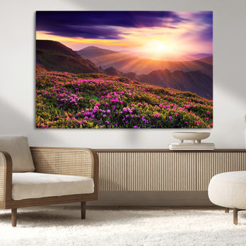 49741-MGV-CV-36X24-Mountain Sunrise Wall Art – Vibrant Floral Landscape Canvas Print, Nature Home Decor for Living Room, Bedroom Office or Cabin