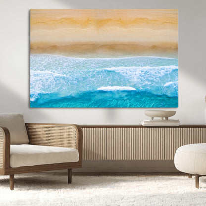 43046-MGV-CV-36X24-Aerial Beach Wall Art – Serene Ocean Waves & Sandy Shore Canvas Print, Coastal Home Decor for Living Room, Bedroom or Office